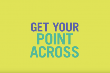 Get Your Point Across written in blue and green on a yellow background