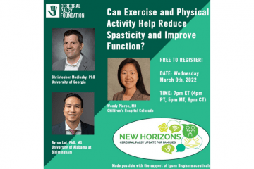 Head Shot of Dr. Christopher Modleski wearing a grey jacket & white shirt, head shot of Dr. Wendy Pierce wearing a tan shirt, and Dr. Byron Lai wearing a black jacket with a red tie. The text says Can Exercise and Physical Activity Help Reduce Spasticity and Improve Function? Register for Free, Town Hall on March 9, 2022.