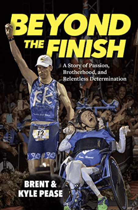 Beyond the Finish Book Cover with photo of two men in blue on a podium, one man is in a wheelchair