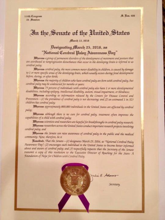 Cerebral Palsy Awareness Day senate announcement