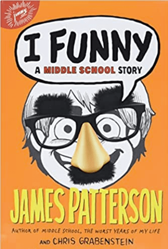 Drawing of a boy with fake glasses and a fake mustache on an orange background.