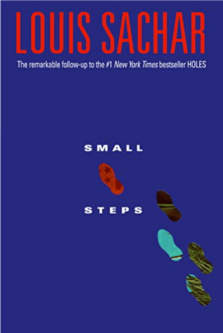 Multi-colored footsteps leading upwards on a navy blue background