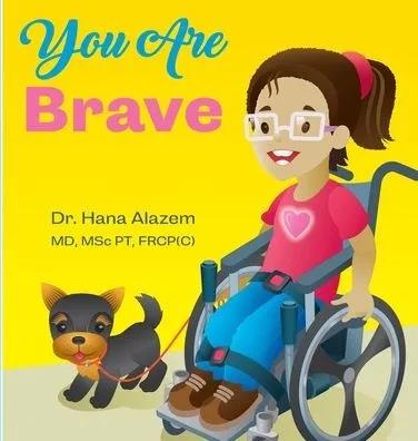 You are Brave with the illustrated image of a girl with brown hair and glasses wearing a pink shirt and blue jeans with her dog