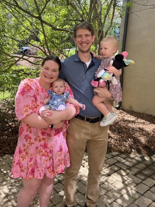 Leeanne Williams with her two baby daughters and her husband