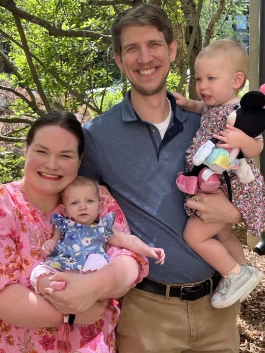 Leeanne Williams with her two baby daughters and her husband