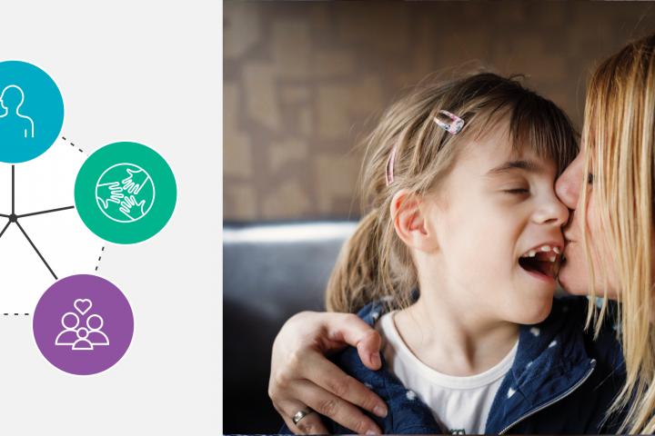 Mother giving her child a kiss.