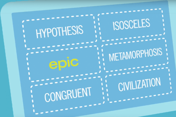 Drawing of AAC device with the word "epic" selected