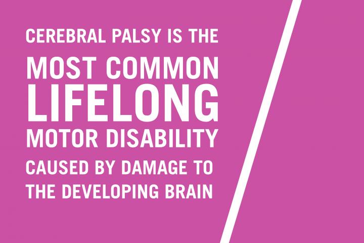 Text says Cerebral Palsy is the most common lifelong motor disability caused by damage to the developing brain