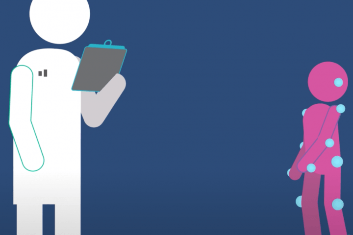 Animation depicting a doctor evaluating a patients gait