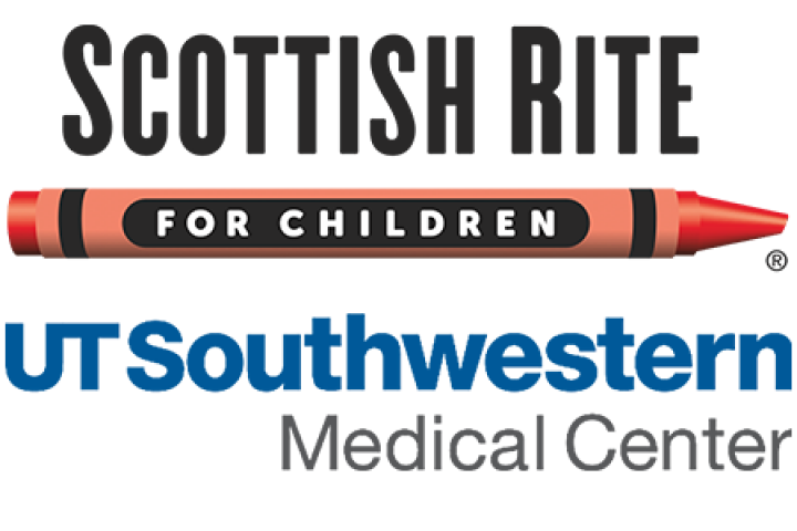 Scottish Rite written in Black Lettering over a red crayon above UT Southwestern Medical Center written in Blue.