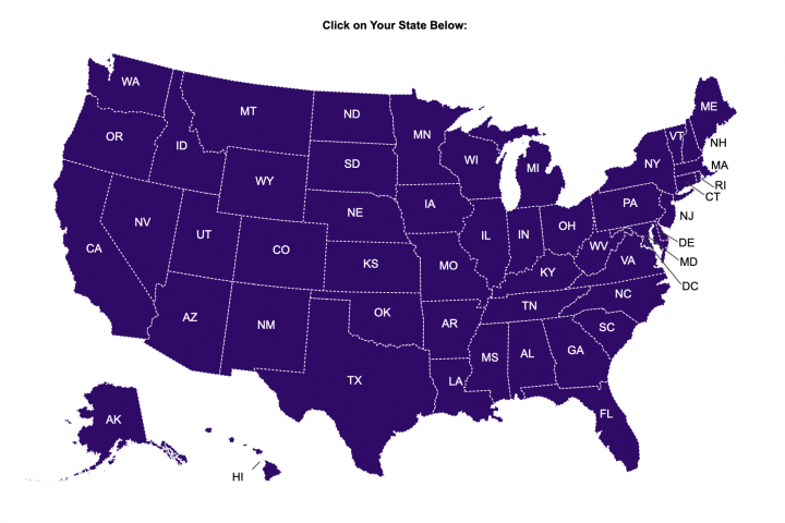 Map of the United States in Purple 