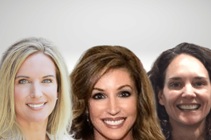 Wendy Sullivan has long blonde hair is smiling and wearing a white suit jacket, Cynthia Frisina has long brown hair and is smiling, wearing a black top and Jen Lyman has long, curly brown hair and is smiling wearing an olive green top.