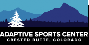 Adaptive Sports Center Logo written in white with the outline of mountains in the background