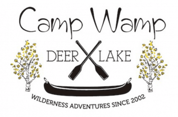 Camp Wamp Logo of two oars over a canoe with trees on both sides