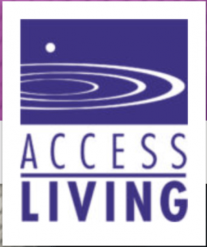 Logo for Access Living in purple lettering with purple box above it