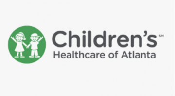 Children's Healthcare of Atlanta Logo with green image of cartoon children holding hands