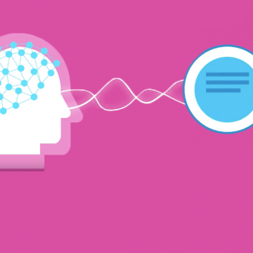 Figure of head with EEG cap on connecting to machine to deliver messages