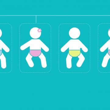 Four babies moving their limbs against a teal background to represent general movements assessments