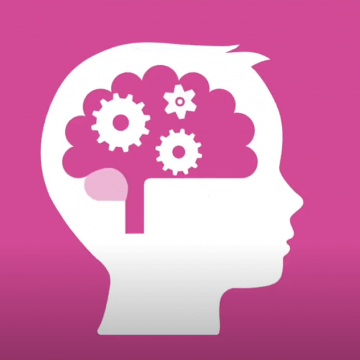 Representation of the brain illustrating with images of cogs inside