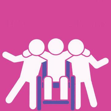 An image of three cartoon people on a pink background