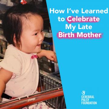 "How I’ve Learned to Celebrate My Late Birth Mother" written in text to the right of an image or writer, Sarah Kim, as a child