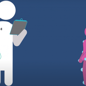 Animation depicting a doctor evaluating a patients gait
