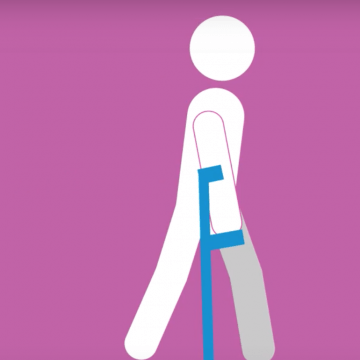 Person walking with a crutch