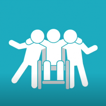 Representation of three friends with arms around each others shoulders 