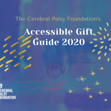 Front cover of the 2020 Cerebral Palsy Foundation Accessible Gift Guide. Purple background with gold stars