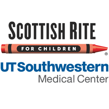 Scottish Rite written in Black Lettering over a red crayon above UT Southwestern Medical Center written in Blue.