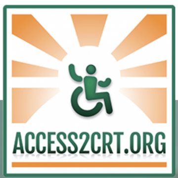 Access2CRT logo of drawing of person in wheelchair with orange triangles behind