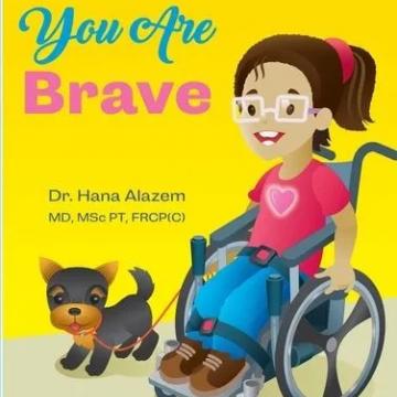 You are Brave with the illustrated image of a girl with brown hair and glasses wearing a pink shirt and blue jeans with her dog