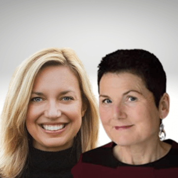 Kara Buckley has blond hair and blue eyes and is smiling wearing a black turtle neck while Lily Collison has black pixie hair and is smiling wearing a maroon shirt.