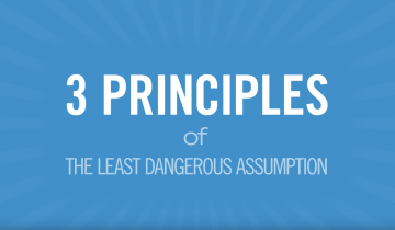 White words on blue background "3 Principles of the Least Dangerous Assumption"