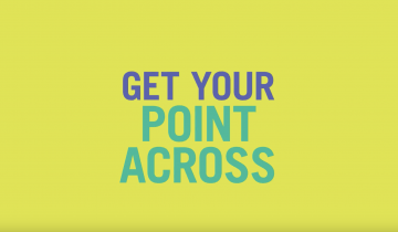 Get Your Point Across written in blue and green on a yellow background
