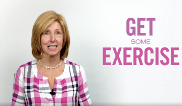 Photo of Diane Damiano with words get some exercise written in pink