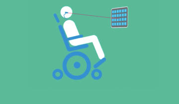 Stick Figure sitting in wheelchair using laser pointer to communicate