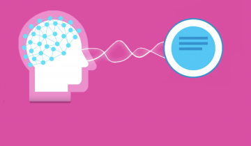 Figure of head with EEG cap on connecting to machine to deliver messages