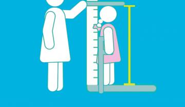 Drawing of doctor measuring the height of a child