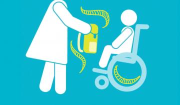 Drawing of mother handing child their backpack 