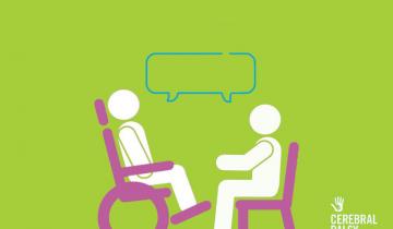 An image of two cartoon people talking on a green background