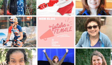 "The Future Is Female" written in text in the center surrounded by images of several women advocates with disabilities