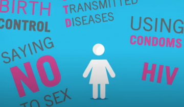 Representation of a woman surrounded by sexual education related text