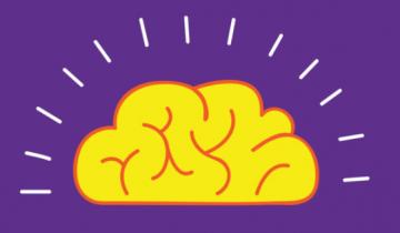 An image of a yellow brain on a purple background