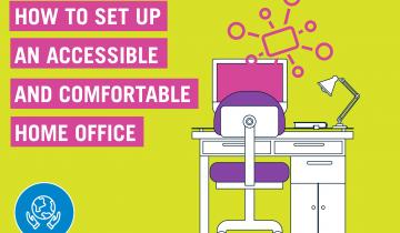 Text How to Set Up An Accessible And Comfortable Home Office, with a picture of a desk and chair