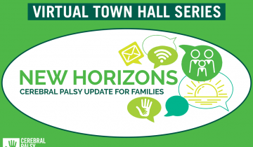 Logo for the New Horizons Virtual Town Hall Educational Series. Green Background with speech bubbles
