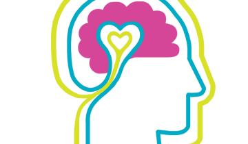 Drawing of the profile of a person with a heart in the center of the brain