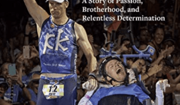 Beyond the Finish Book Cover with photo of two men in blue on a podium, one man is in a wheelchair