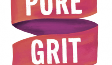 Pure Grit Book cover written in white over a red ribbon
