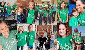 Collage of individuals wearing green shirts representing people with Cerebral Palsy and those who care about them.